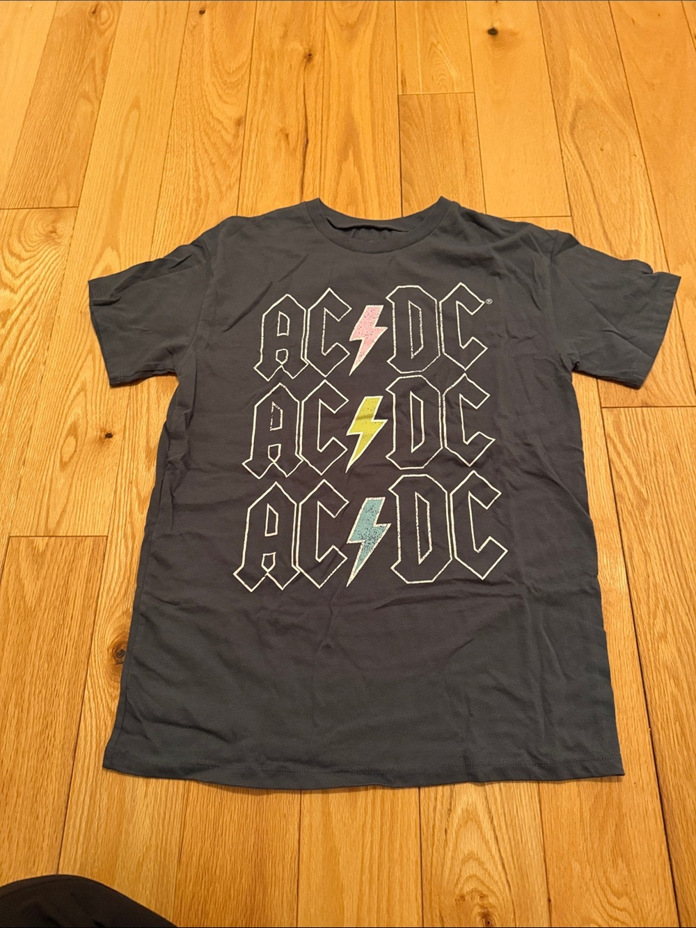 AC/DC Navy Tee with Pink, Yellow & Teal Lightning Bolts